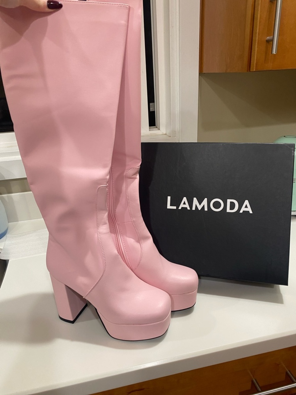NIB LAMODA Whatta Showdown Pink Platform Boots Pink Size 9